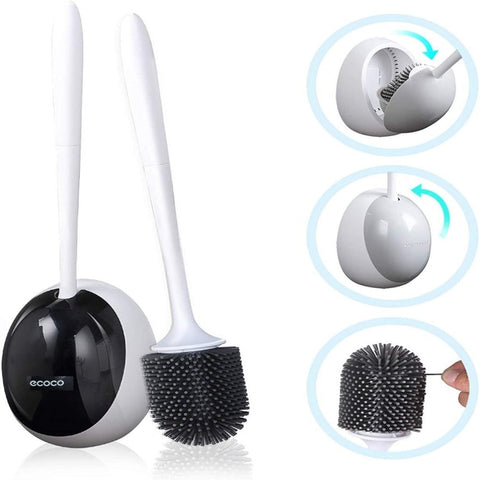 Ecoco Silicone Water Drop Toilet Brush Holder Set Wall-Mounted Cleaning Tool Black