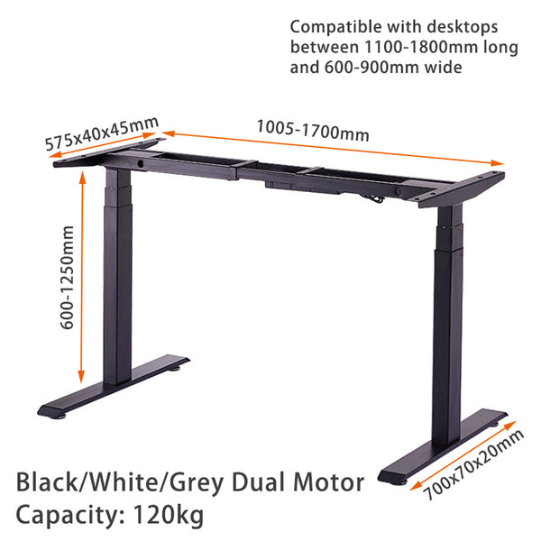 Standing Desk Height Adjustable Sit Motorised Grey Dual Motors Frame Only