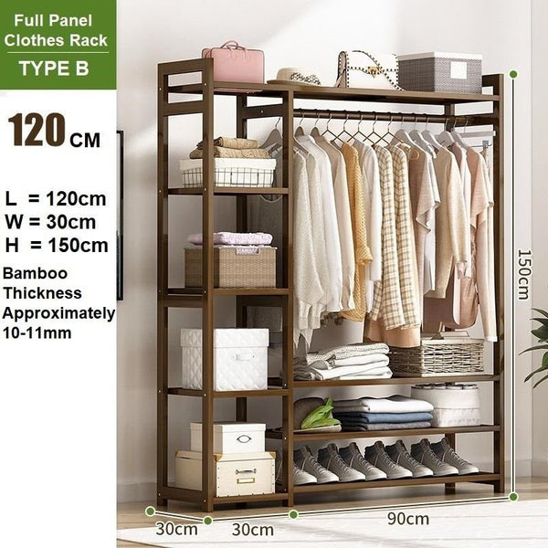 Amazingooh Bamboo Clothes Rack Garment Closet Storage Organizer Hanging Rail Shelf Dress Room 120Cm Placeholder