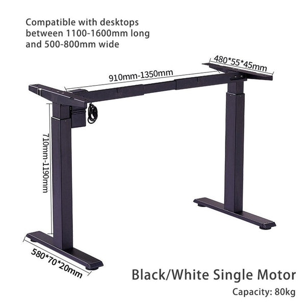 140Cm Standing Desk Height Adjustable Sit Motorised Black Single Frame White Top