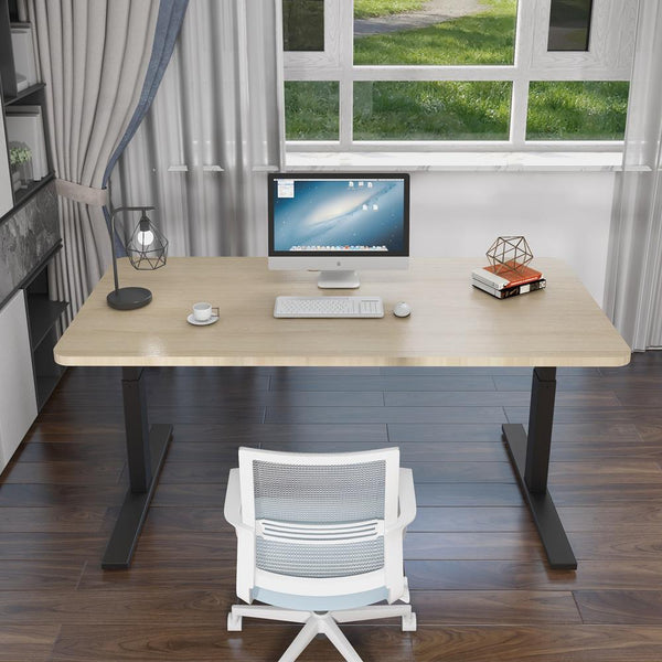 140Cm Standing Desk Height Adjustable Sit Motorised Grey Single Frame Black Top
