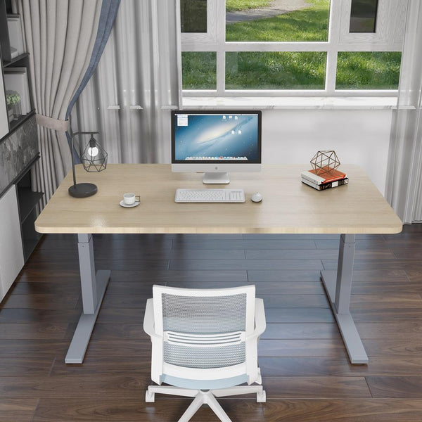 160Cm Standing Desk Height Adjustable Sit Motorised Grey Single Frame Maple Top