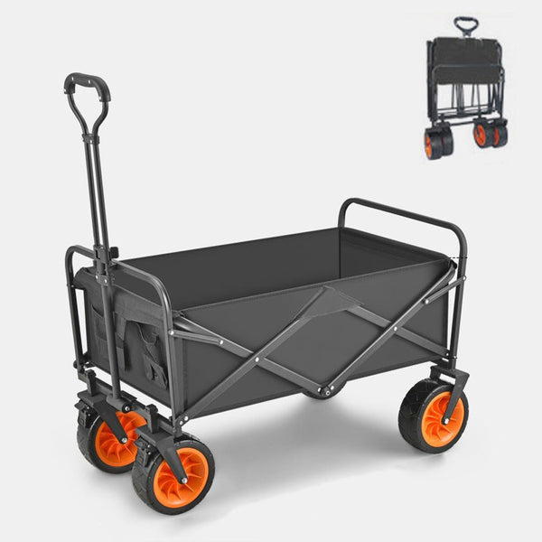 Hod Health & Home 8 Inch Wheel Black Folding Beach Wagon Cart Trolley Garden Outdoor Picnic Camping Sports Market Collapsible Shop Wheelbarrows Carts