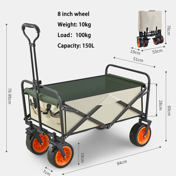Hod Health & Home 8 Inch Wheel Black Folding Beach Wagon Cart Trolley Garden Outdoor Picnic Camping Sports Market Collapsible Shop Wheelbarrows Carts