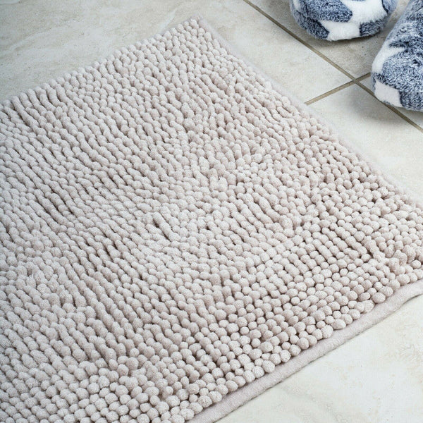 Microfiber Shower & Bathroom Mat Non Slip Soft Pile Design (Light Grey)