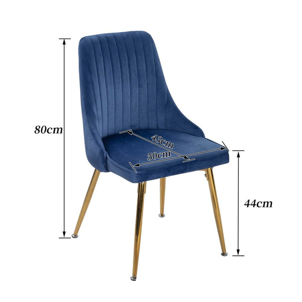 Viva Forever Set Of 2 Blue Velvet Dining Chairs Art Deco Design With Gold Metal Legs