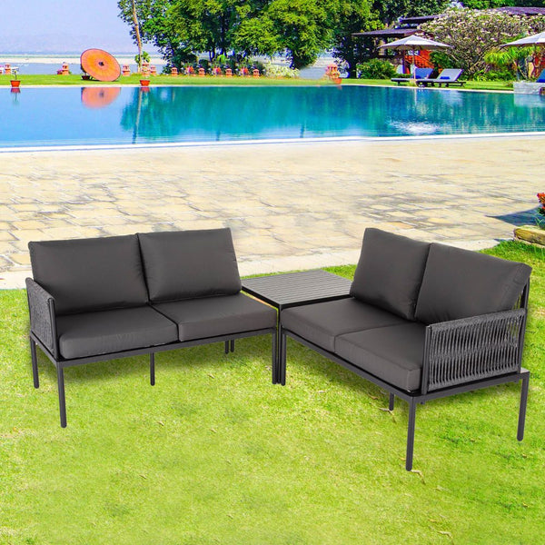 Eden 4-Seater Outdoor Lounge Set With Coffee Table In Black &#8211; Stylish Textile And Rope Design