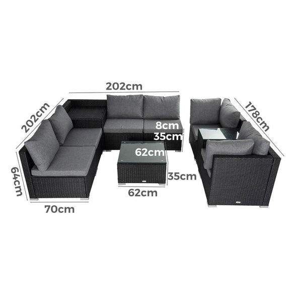 Modular Outdoor Lounge Set – 9Pcs Sofa Armchairs And Coffee Table Patio Furniture Sets