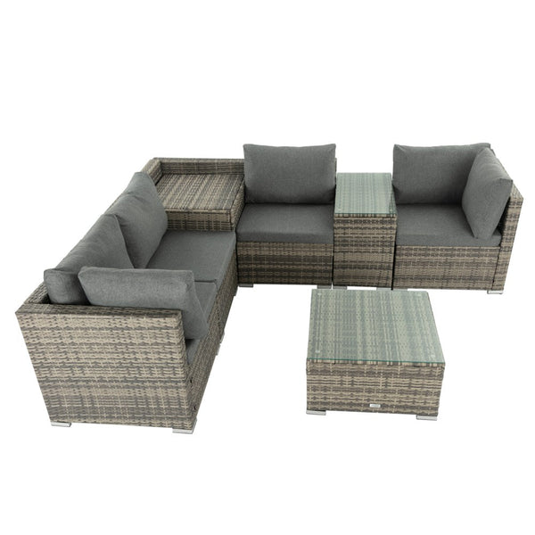 Dreamo 7Pc Outdoor Wicker Lounge With Storage Corner (Grey) Patio Furniture Sets