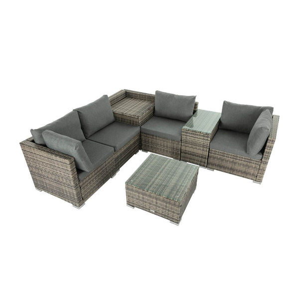 Dreamo 7Pc Outdoor Wicker Lounge With Storage Corner (Grey) Patio Furniture Sets