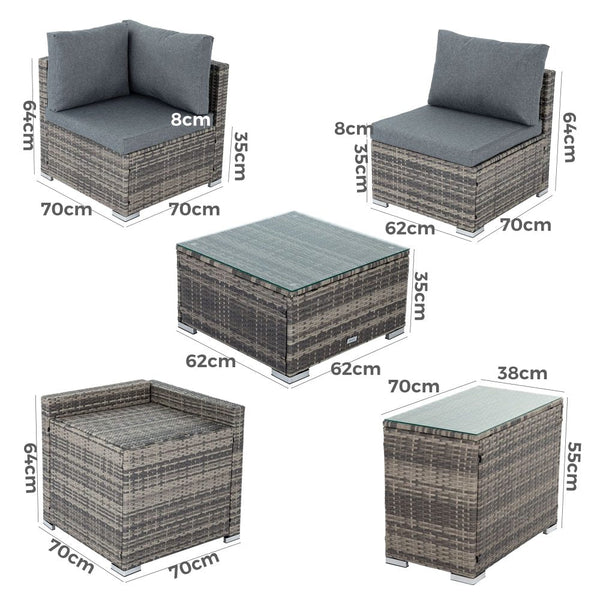 Dreamo 7Pc Outdoor Wicker Lounge With Storage Corner (Grey) Patio Furniture Sets