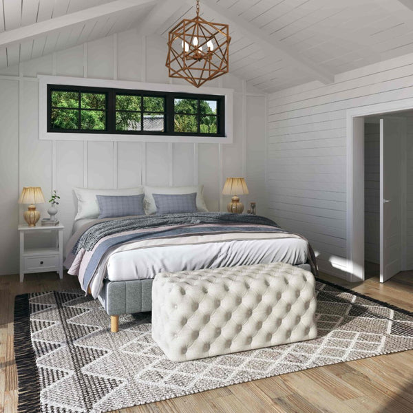 Dreamo Elsa Tufted Beach Boucle White Rectangular Ottomans Footstools & Poufs