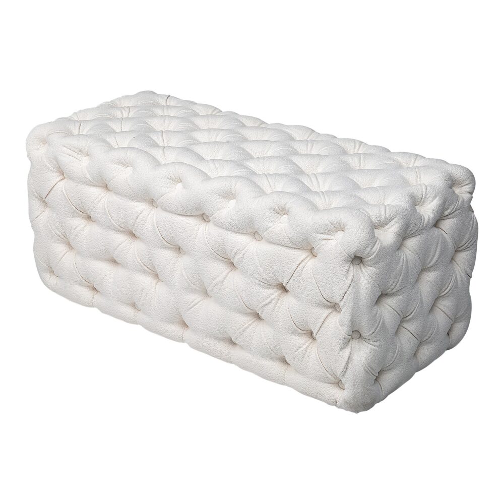 Dreamo Elsa Tufted Beach Boucle White Rectangular Ottomans Footstools & Poufs