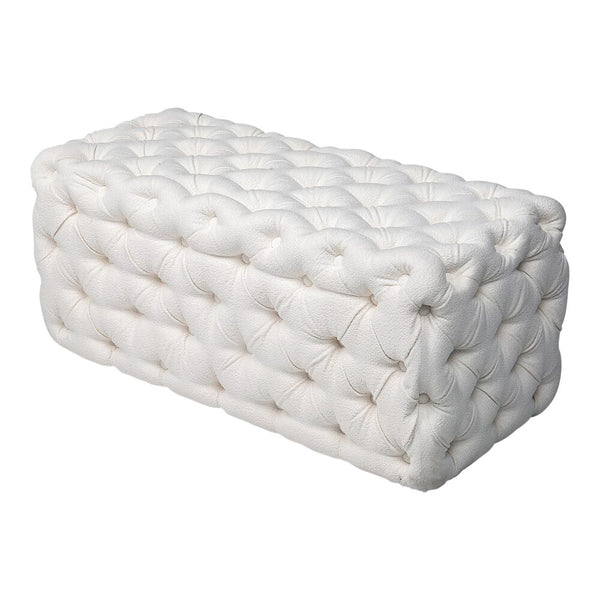 Dreamo Elsa Tufted Beach Boucle White Rectangular Ottomans Footstools & Poufs