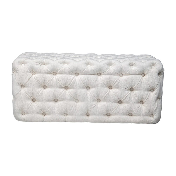 Dreamo Elsa Tufted Beach Boucle White Rectangular Ottomans Footstools & Poufs