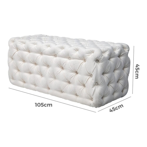 Dreamo Elsa Tufted Beach Boucle White Rectangular Ottomans Footstools & Poufs