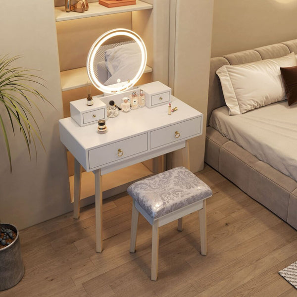 Dressing Vanity Table Stool Set With Make Up Led Lighted Mirror White Dressing Tables