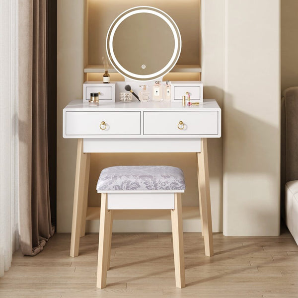 Dressing Vanity Table Stool Set With Make Up Led Lighted Mirror White Dressing Tables