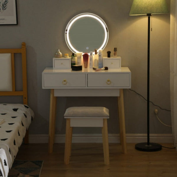 Dressing Vanity Table Stool Set With Make Up Led Lighted Mirror White Dressing Tables