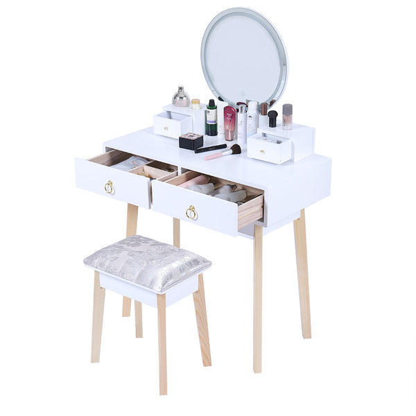 Dressing Vanity Table Stool Set With Make Up Led Lighted Mirror White Dressing Tables