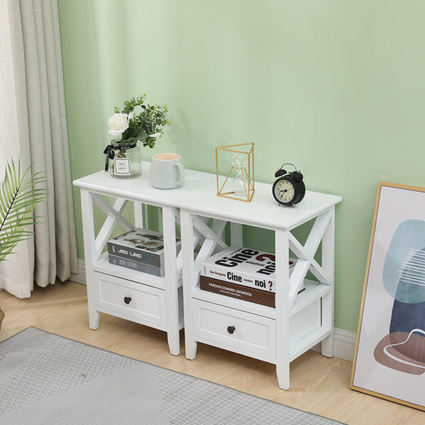 Dreamo 2 Tier Bedside Table With Storage Drawer Pcs Rustic White Bedside Tables