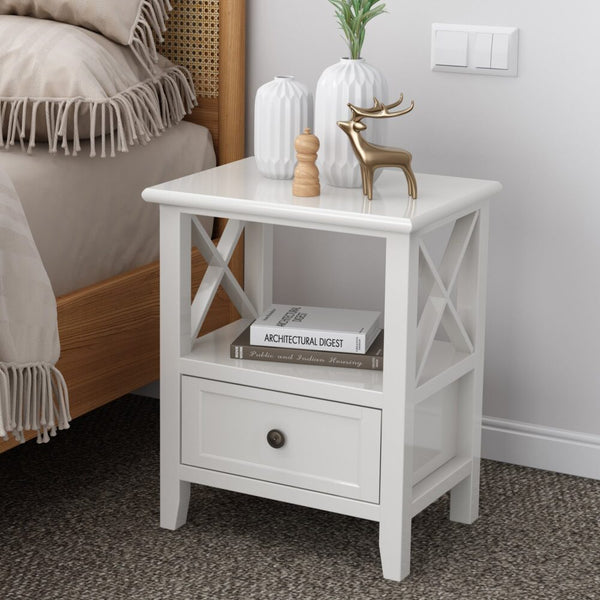 Dreamo 2 Tier Bedside Table With Storage Drawer Pcs Rustic White Bedside Tables
