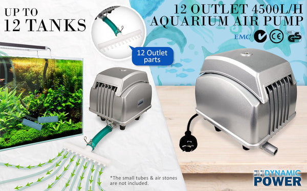 Dynamic Power Aquarium Air Pump Oxygen 12 Outlet 4500L/H 65W Air Pumps