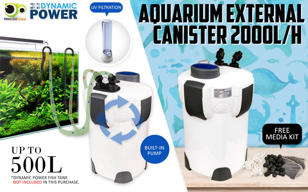 Lights Dynamic Power Aquarium Uv Light External Canister Filter 2000L/H + Media Kit