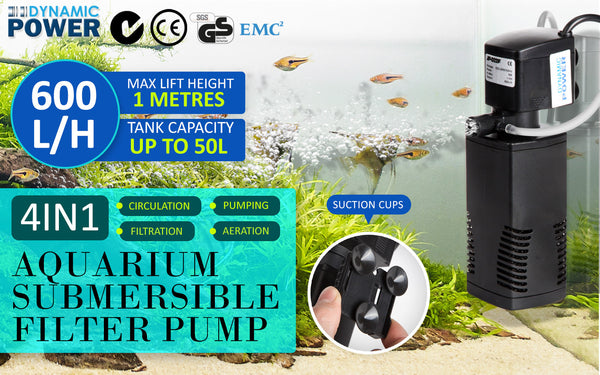 Dynamic Power Aquarium Submersible Filter 600L/H 8W 1M Pond Pump Water Pumps