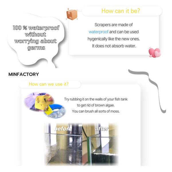 Minfactory 4X Minifactory Fish Tank Moss Scrubber Scraper Iron Glass Acrylic Algae Cleaner Brush Cleaning & Maintenance