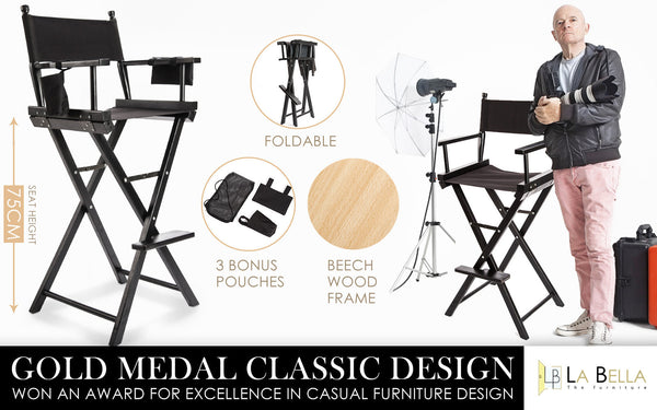 La Bella Black Folding Tall Chair Dark Humor Movie Director 75Cm Chairs