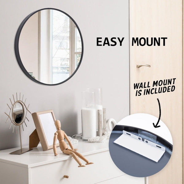 La Bella 2 Set Black Wall Mirror Round Aluminum Frame Makeup Decor Bathroom Vanity 50Cm