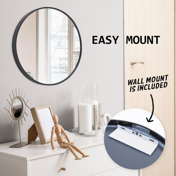 La Bella 2 Set Black Wall Mirror Round Aluminum Frame Makeup Decor Bathroom Vanity 60Cm