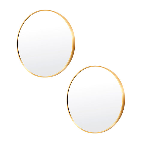 La Bella 2 Set Gold Wall Mirror Round Aluminum Frame Makeup Decor Bathroom Vanity 50Cm