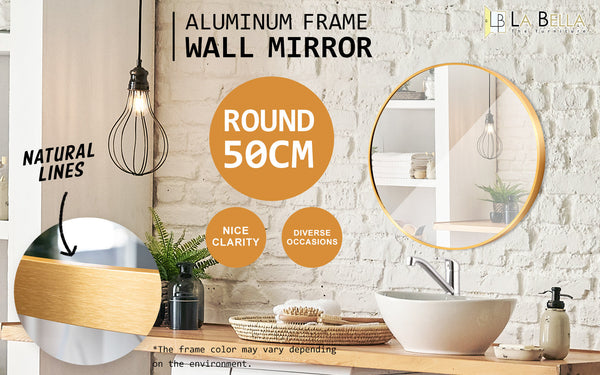 La Bella 2 Set Gold Wall Mirror Round Aluminum Frame Makeup Decor Bathroom Vanity 50Cm