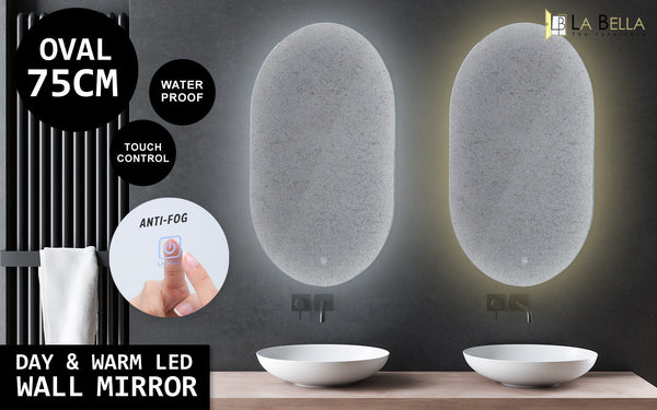 La Bella 2 Set Led Wall Mirror Oval Touch Anti-Fog Makeup Decor Bathroom Vanity 50X75cm