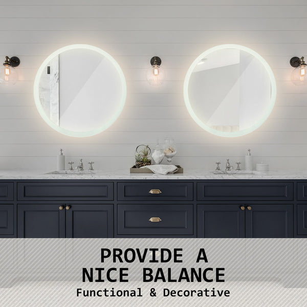 La Bella 2 Set Led Wall Mirror Round Touch Anti-Fog Makeup Decor Bathroom Vanity 80Cm