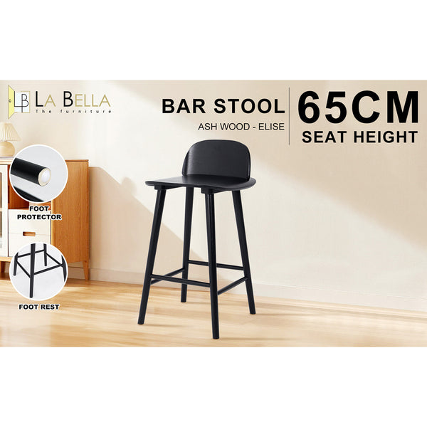 Wooden Bar Stool Dining Chair Ash Wood Elise 65Cm Black Dining Chairs