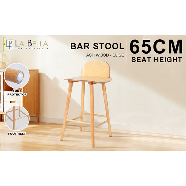 Wooden Bar Stool Dining Chair Ash Wood Elise 65Cm Dining Chairs