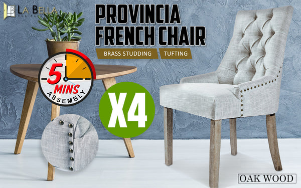 La Bella 4 Set Grey French Provincial Dining Chair Amour Oak Leg Dining Chairs