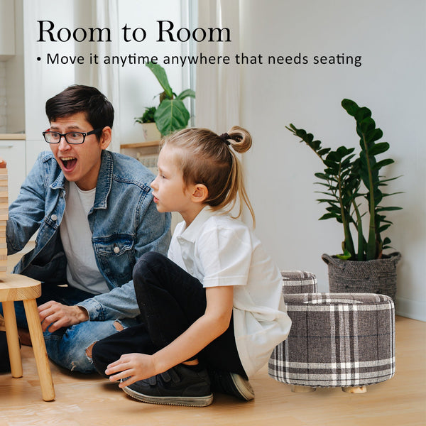 La Bella Lattice Fabric Round Leg Foot Stool Ottomans Footstools & Poufs