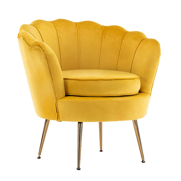 Armchair Padded Lounge Chair Accent Velvet Shell Scallop Yellow Loungers