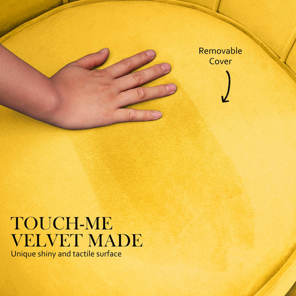 Armchair Padded Lounge Chair Accent Velvet Shell Scallop Yellow Loungers