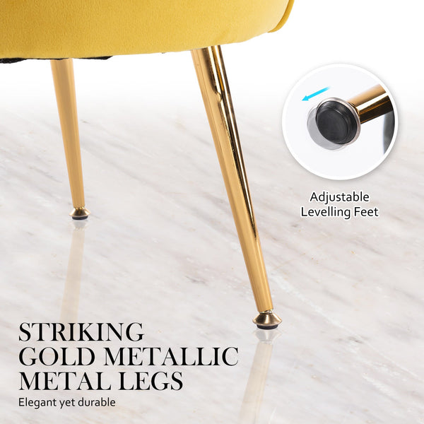 Armchair Padded Lounge Chair Accent Velvet Shell Scallop Yellow Loungers