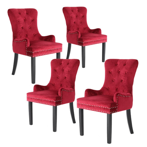 La Bella 4 Set Bordeaux Red French Provincial Dining Chair Ring Studded Lisse Ve