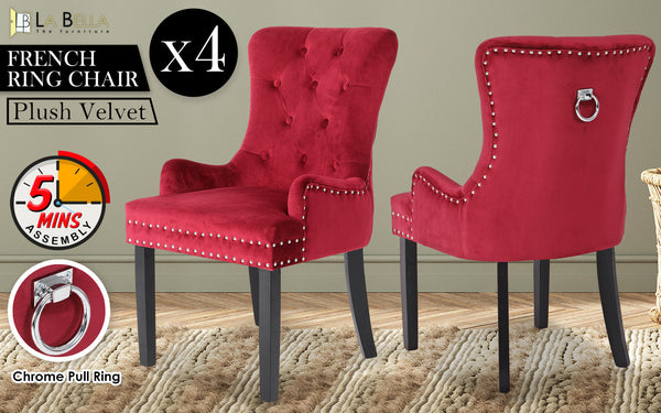 La Bella 4 Set Bordeaux Red French Provincial Dining Chair Ring Studded Lisse Ve Dining Chairs