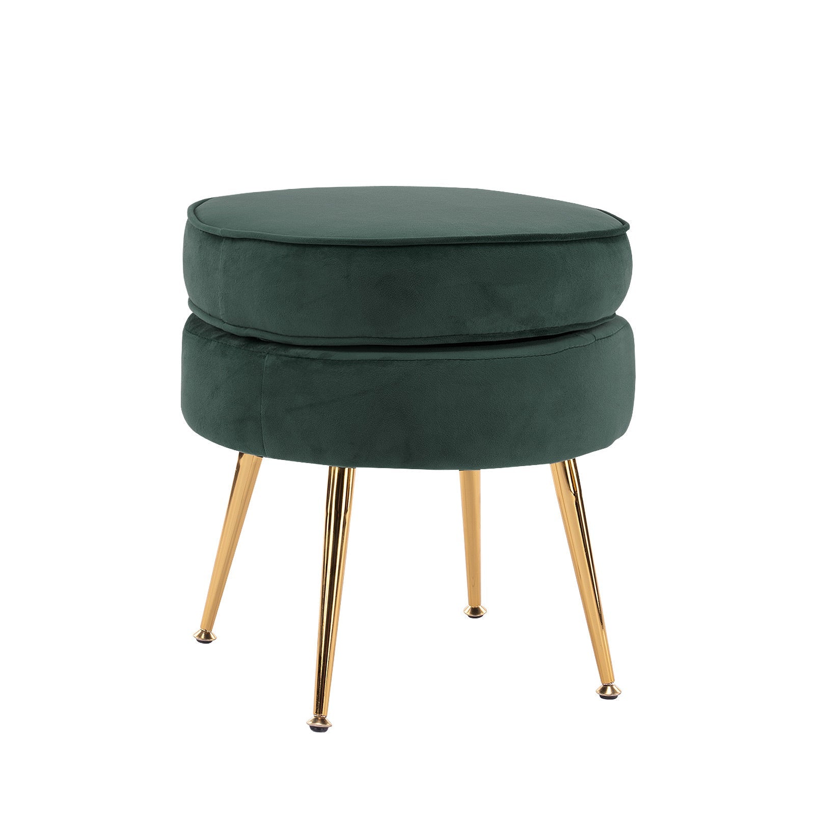 La Bella Green Round Foot Stool Velvet Fabric Metal Leg Ottomans Footstools & Poufs