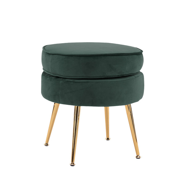 La Bella Green Round Foot Stool Velvet Fabric Metal Leg Ottomans Footstools & Poufs