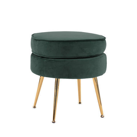 La Bella Green Round Foot Stool Velvet Fabric Metal Leg Ottomans Footstools & Poufs