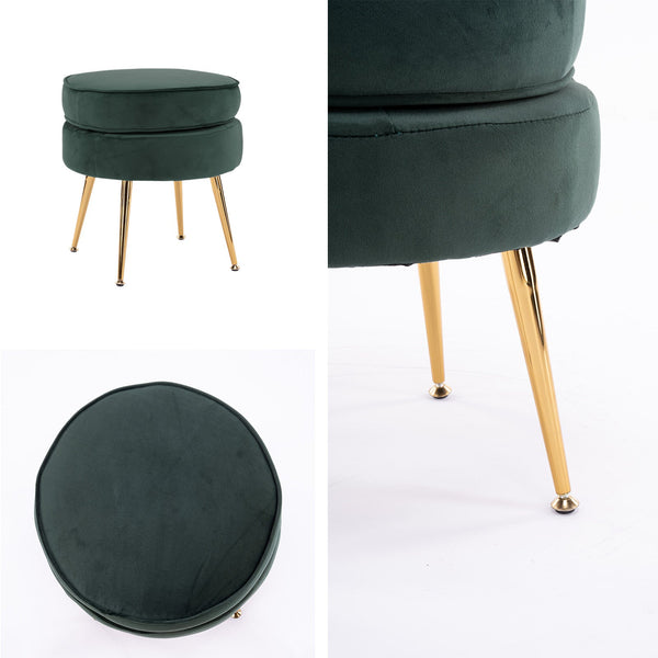 La Bella Green Round Foot Stool Velvet Fabric Metal Leg Ottomans Footstools & Poufs